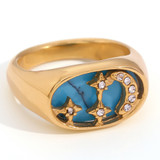 18k Gold Waterproof Stainless Steel Cubic Zirconia Shell Enamel Bling Rings