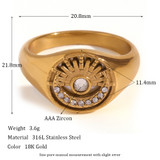 18k Gold Waterproof Stainless Steel Cubic Zirconia Shell Enamel Bling Rings