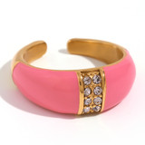 18k Gold Waterproof Stainless Steel Cubic Zirconia Shell Enamel Bling Rings