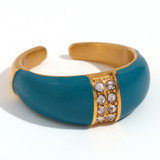18k Gold Waterproof Stainless Steel Cubic Zirconia Shell Enamel Bling Rings