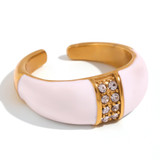 18k Gold Waterproof Stainless Steel Cubic Zirconia Shell Enamel Bling Rings