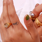 18k Gold Waterproof Stainless Steel Cubic Zirconia Shell Enamel Bling Rings