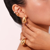 18k Gold Water Resistant Tear Drop CZ Three-dimensional Bling Earrings