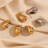 18k Gold Water Resistant Tear Drop CZ Three-dimensional Bling Earrings