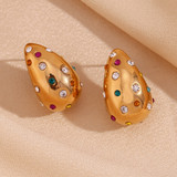 18k Gold Water Resistant Tear Drop CZ Three-dimensional Bling Earrings