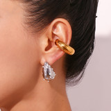 18k Gold Water Resistant Tear Drop CZ Three-dimensional Bling Earrings