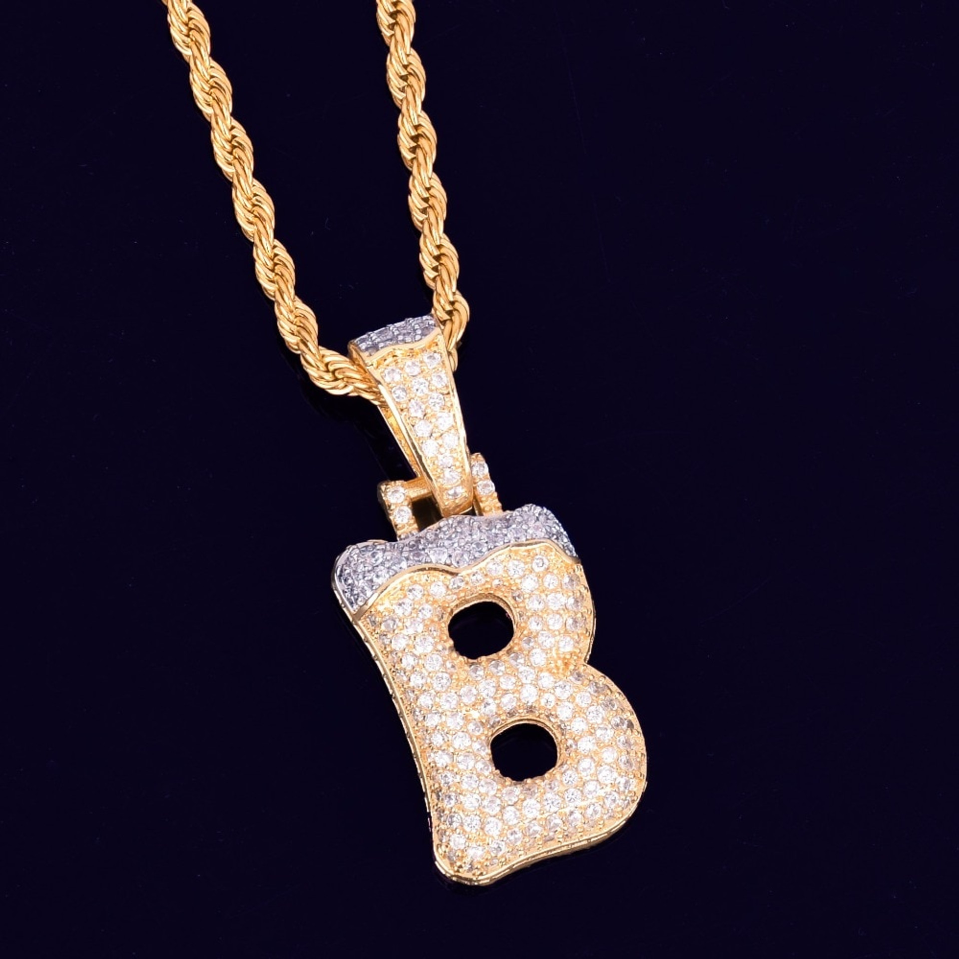 The Big B's Letter Lab Diamond Micro Pave Pendant Chain Necklace ...