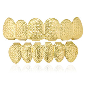 Gold Rush Nugget 14k Custom Top and Bottom 6 Teeth Hip Hop Grillz Combo
