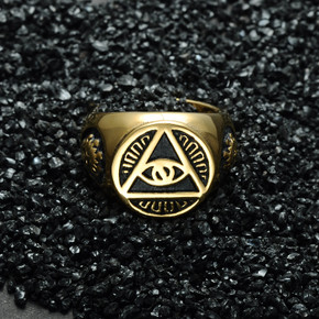 All Seeing Eye Titanium Stainless Steel Illuminati Pyramid Eye Symbol Ring