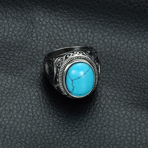 Mens Unique Turquoise Heavy Metal Casting Titanium Stainless Steel Ring