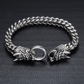 Mens 316L Stainless Steel Foxtail Chinese Style Dragon Chain Bracelet