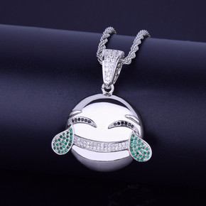 .925 Happy Tears AAA Micro Pave Emoji Chain Neckalce