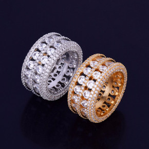 Ultra Baller 7 Row Solitaire 18k Gold .925 Silver AAA True Micro Pave Handset Stone Ring