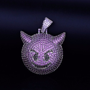 AAA True Micro Pave Purple Demon Emoji Chain Necklace