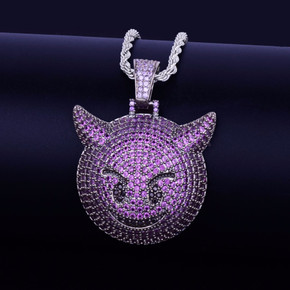 .925 Silver Purple Demon Evil Emoji AAA Flooded Ice Micro Pave Hip Hop Pendant Chain Neckalce .925 Silver Purple Demon Evil Emoji AAA Flooded Ice Micro Pave Hip Hop Pendant Chain Neckalce