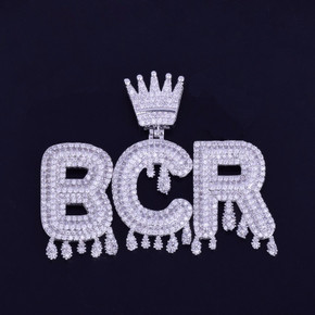 Custom Name 18k Gold Silver Crown Bail Drip Drop Initials Bubble Letters Chain Pendant Custom Name 18k Gold Silver Crown Bail Drip Drop Initials Bubble Letters Chain Pendant