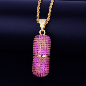 Micro Pave Iced Detachable Pill Shape Hip Hop Pendant Chain Necklace