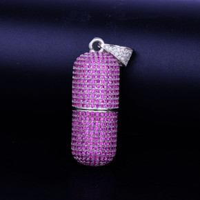 Micro Pave Iced Detachable Pill Shape Hip Hop Pendant Chain Necklace