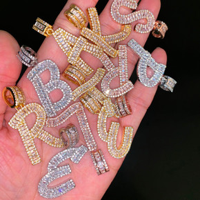 Diamond Lettered | VVS CZ 18k  Baguette Initial Letter Hip Hop Pendant