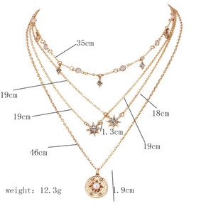 Bohemian Fashion Delicate Crystal Tassel Rhinestone Star Multilayer Gold Necklace Charm