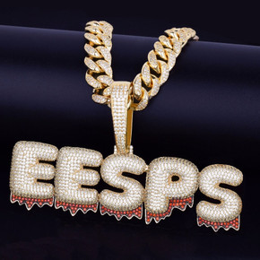 Cuban Link Custom Name Red Blood Drip Drop Bubble Letter Hip Hop Pendant