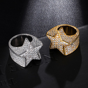18k Gold .925 Silver AAA Simulated Diamond Crushed Ice Super Star Hip Hop Rings