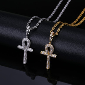  AAA Micro Pave 14k Gold Silver Hip Hop Key Of Life Original Ankh Cross