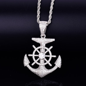 .925 Silver AAA Micro Pave Stone Anchor Cross Pendant