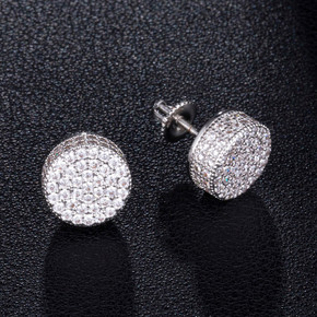 Cluster Stone AAA True Micro Pave .925 Silver Hip Hop Screw Back Earrings