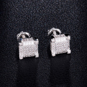 AAA Micro Pave Flooded Ice Square Cut Hip Hop Earrings