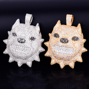 Growling Spiked Collar Pitbull Dog Head AAA Micro Pave 18k Gold Rose Gold Silver Hip Hop Pendant Chain