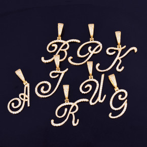 Cursive Letters Flooded Ice True Micro Pave Hip Hop Custom Letter Pendant Chain Necklace