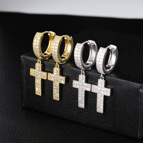 Bling True AAA Micro Pave Stone Cross Crucifix Hip Hop Earrings