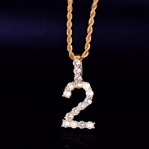 Flooded Ice Bling Tennis Numbers Cluster Stone Hip Hop Chain Pendants