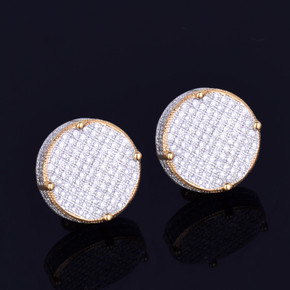 18k Gold 14mm AAA Micro Pave Screw Back Hip Hop Earrings
