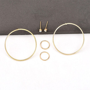 Women's Fashion Simple Classic Medium Hoop 6 Piece Gold Round Earrings Set