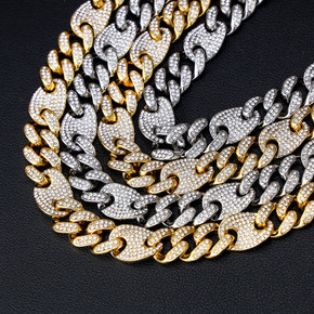 Fully Iced 12mm Flat Cuban Link Chain Necklace Bracelet 18k Gold .925 Silver Jewelry Set 