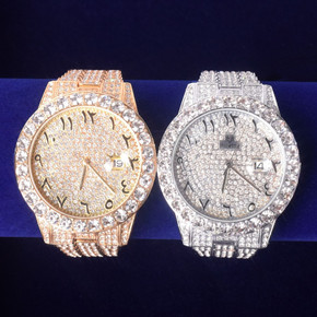 18k Gold .925 Silver Flooded Ice International Baller Arabic Numerals Hip Hop Wrist Watches 