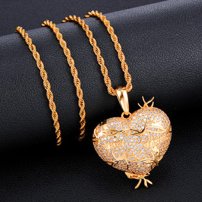 18k Gold Lonely Heart AAA True Micro Pave Pendant 