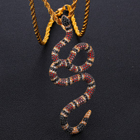 18k Gold Coral Snake Micro Pave Pendant
