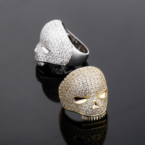 New Ice 14k Gold 925 Silver Hip Hop Handset 4 Prong Skull Rings