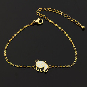 Ladies Cute 14k Gold Silver Over Solid Stainless Steel Enamel Panda Bracelet