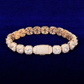 Mens Big Boy Flooded Ice 18k Gold 925 Silver Center Stone Street Rock Bling Bracelets