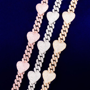 24k Gold .925 Silver Rose Gold Big Heart Love 10mm Miami Cuban Link Bracelet 