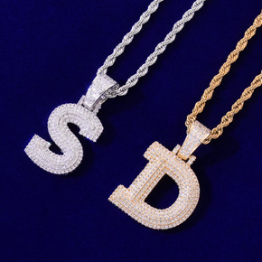 Graffiti Ice 18k Gold .925 Silver Bubble Letter Hip Hop Three-layer Flooded Stone Pendant 