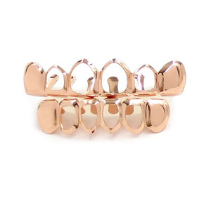 14k Silver Rose Gold Black Hematite Open Face Hip Hop Full mouth Grillz Teeth Gills