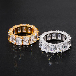 Mens Bling Flooded Ice Hip Hop 1 Row Solitaire Baguette Tennis Rings