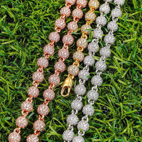 Flooded Ice 6MM Bling Round AAA+ Stone Ball Chains Necklaces Bracelet Set