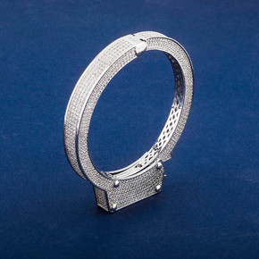 White Gold AAA Micro Pave Handcuff Flooded Ice Bracelets