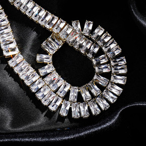 Pink Ice 10mm 14k Gold 925 Silver Baguette Chain Necklace Pink Ice 10mm 14k Gold 925 Silver Baguette Chain Necklace